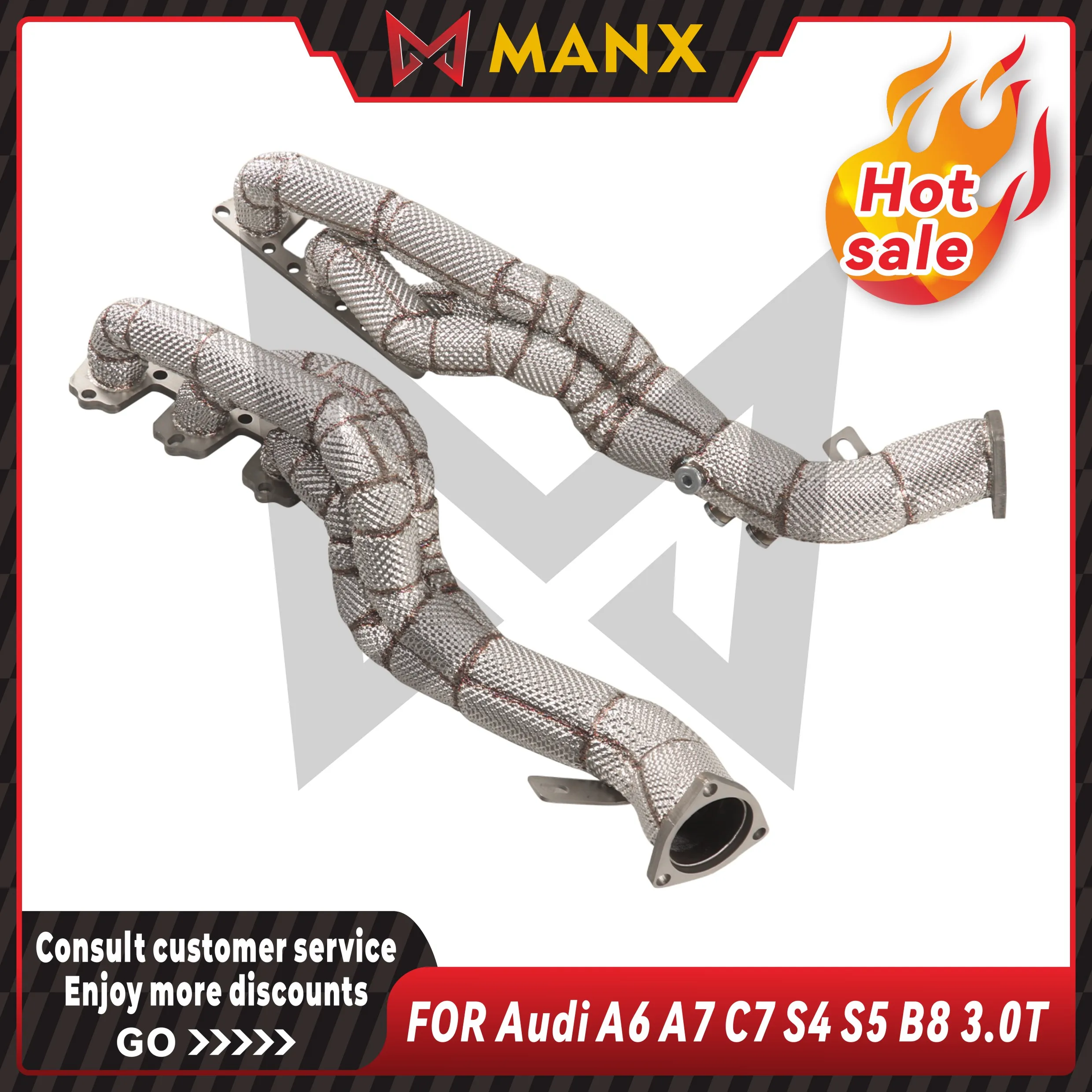 

Manifold for AUDI A6 A7 C7 S4 S5 B8 3.0T Header Stainless steel Performance Exhaust pipe with heat shield