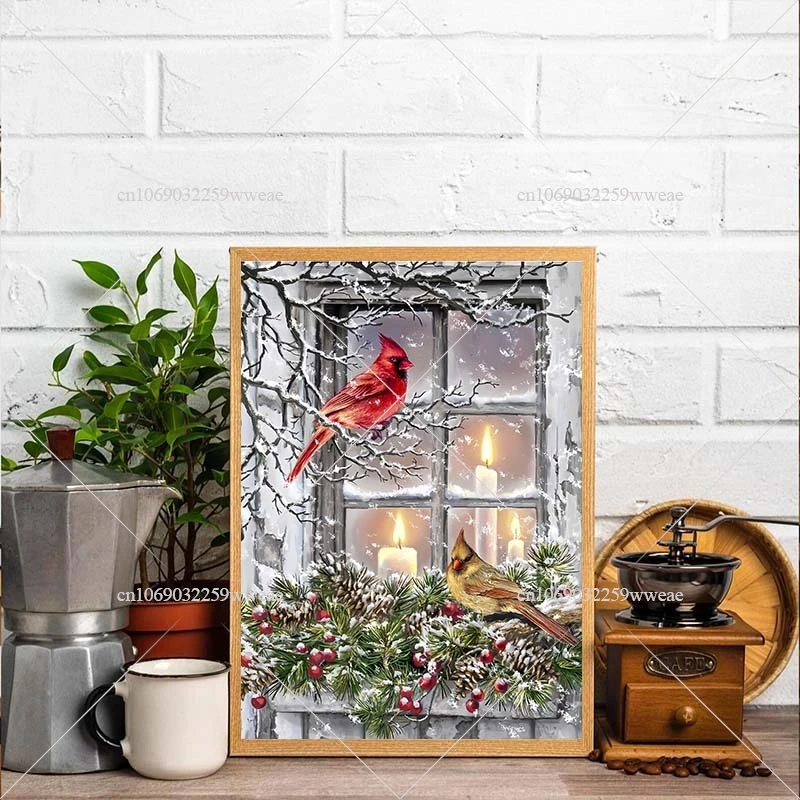 DIY Diamond Embroidery Bird Winter Full Square Mosaic Animal Snow Picture Rhinestone Painting Tree beside Window Handmade Gift