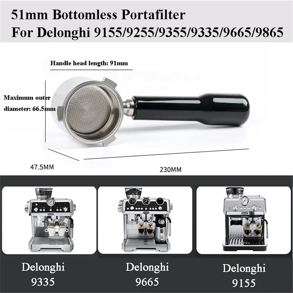 

51 мм Бесконтактный портативный держатель для Delonghi 9155/9255/9355/9335/9665 из нержавеющей стали, ручка для кофе с корзиной