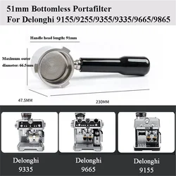 51mm Bottomless Portafilter For Delonghi 9155/9255/9355/9335/9665 Stainless Steel Naked Coffee Handle With Basket