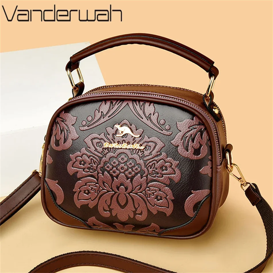 Luxury Flower Printed Crossbody Bags 2024 Fashion 2 Layers Trendy Handbags Woman Designer High Quality PU Leather Shoulder Bags