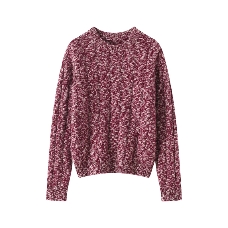 

Sweater Woman Winter 2025 Round Neck Twist Flower Sweater Lazy Wind Loose Casual 100% Wool Knitted Pullover Long Sleeve Top