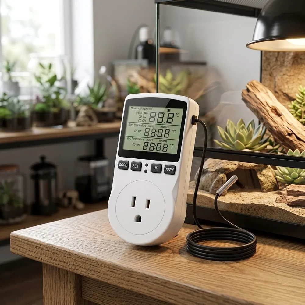 Digital Temperature Controller Heating Cooling Thermostat Outlet 15A 1800W With Timer For Greenhouse Brewing Reptile Home