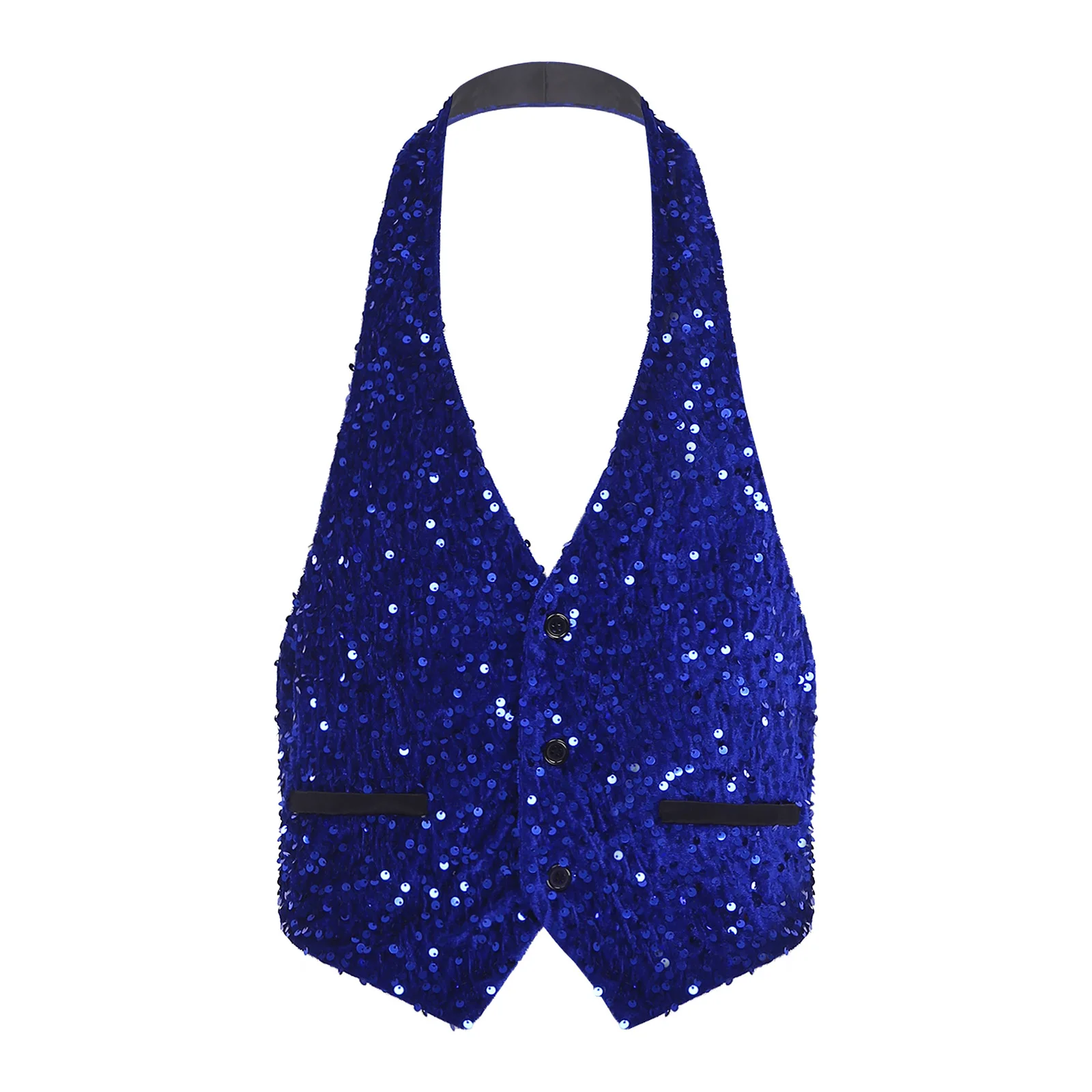 

Mens Glittery Sequined Velvet Waistcoat Halter V Neck Front Button-down Backless Vest Tank Top for Cocktail Party Dance Prom