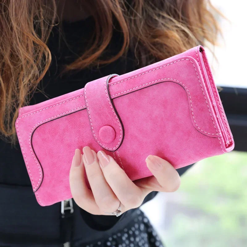 Fashion Faux Suede Long Female Wallet Matte Leather Lady Purse Coin Purse Key Storage Money Change Pouch Card Holder Clips Bag