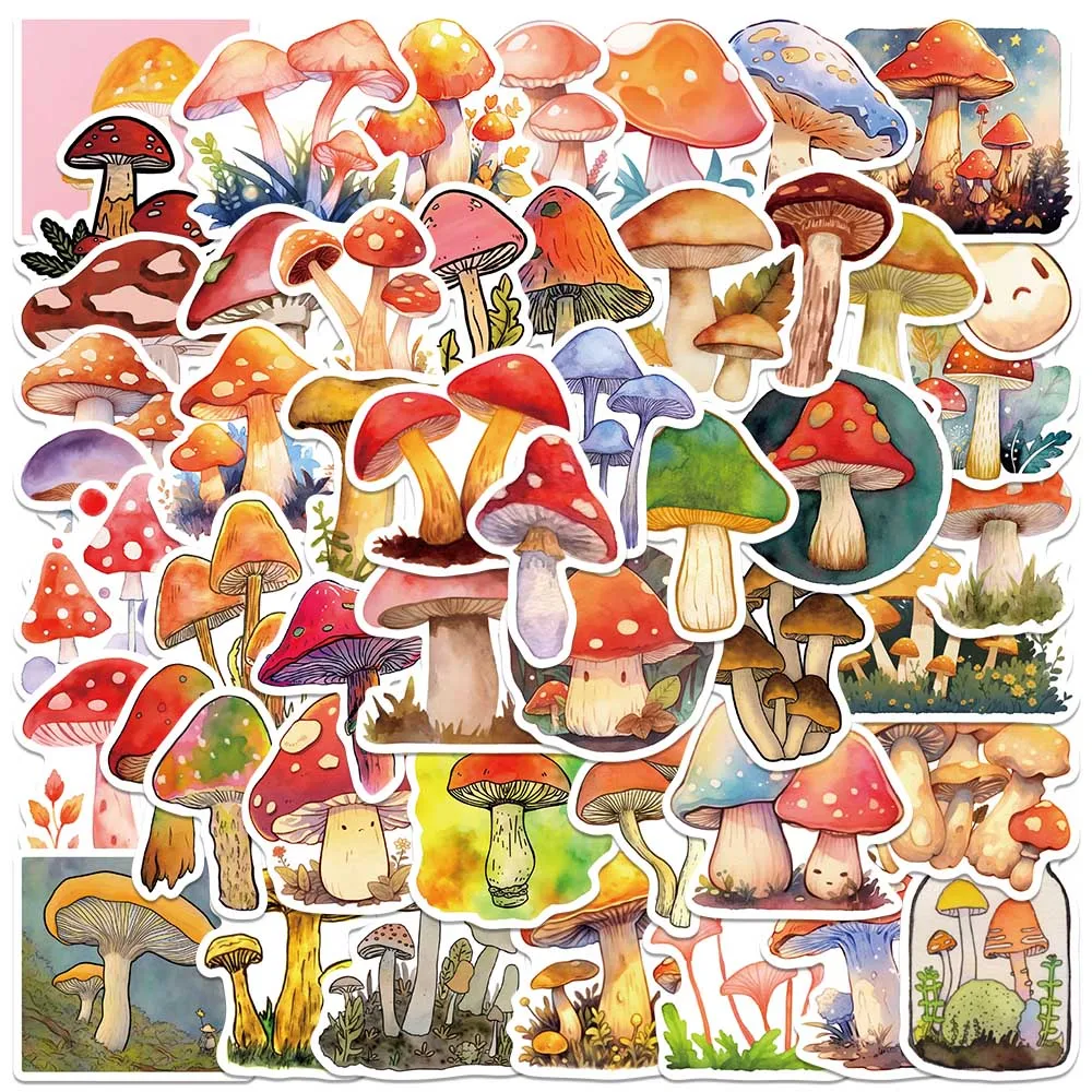 50pcs Mushroom Stickers Cute Cartoon Colorful Plants Waterproof Graffiti For Laptop Water Bottle Luggage Notebook Vinyl Decal