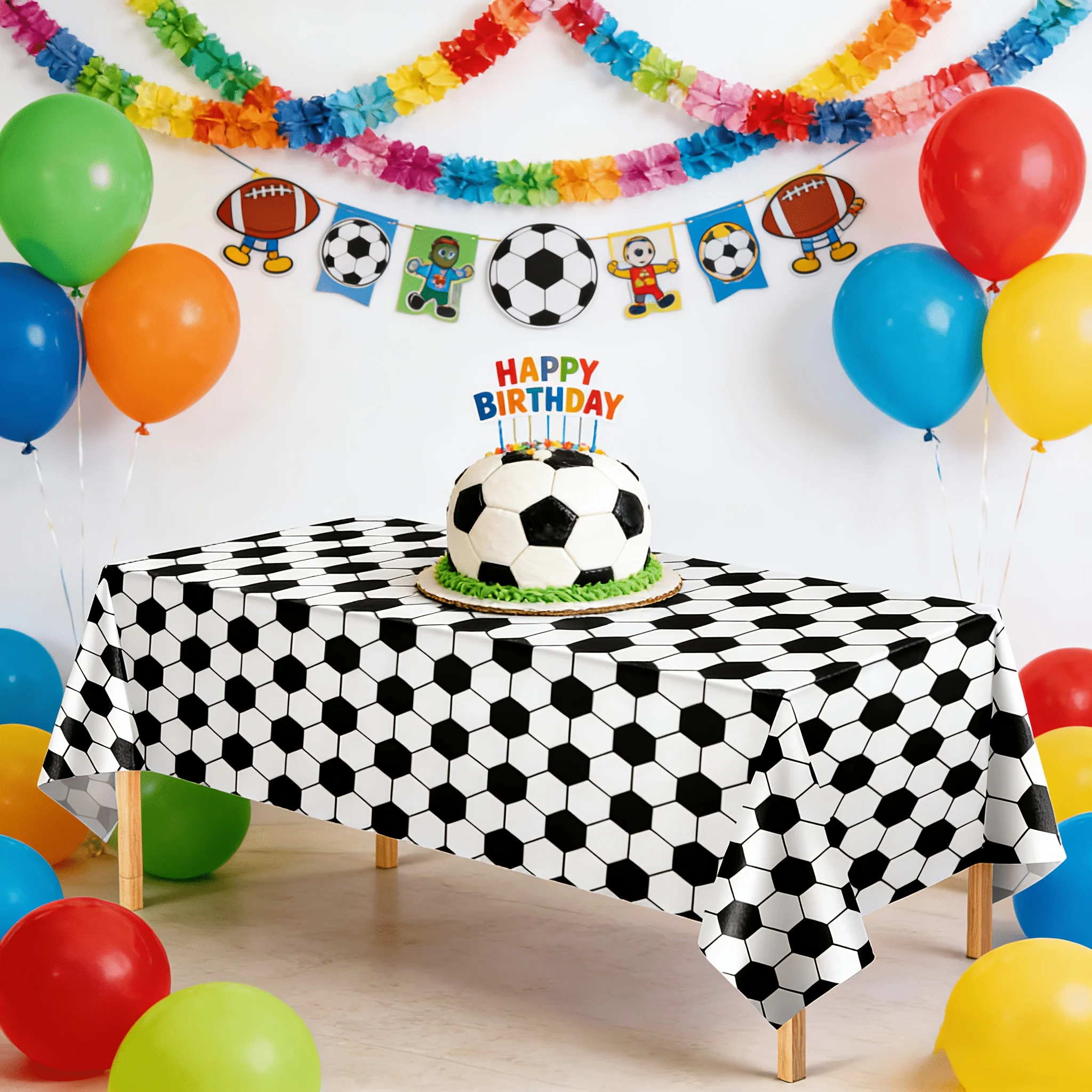 1pc Football-themed Tablecloth, Black and White Rectangular Party Table Cover for Birthday Parties and Festive Events, Wedding S