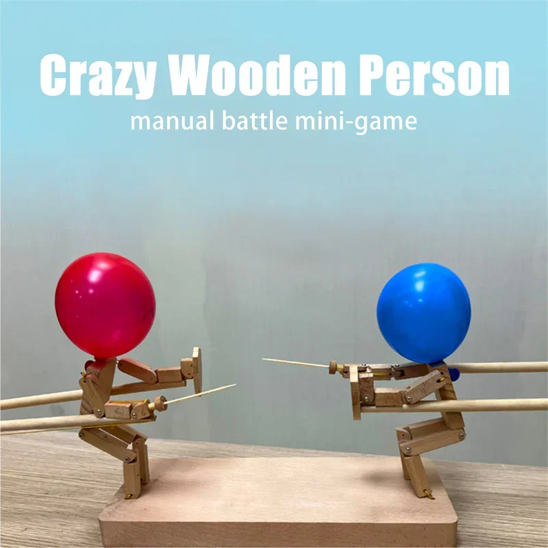 Multiple Styles Balloon Bamboo Man Battle Handmade Wooden Fencing Puppets Bots Battle Game Two-Player Fight Game Party Supplies