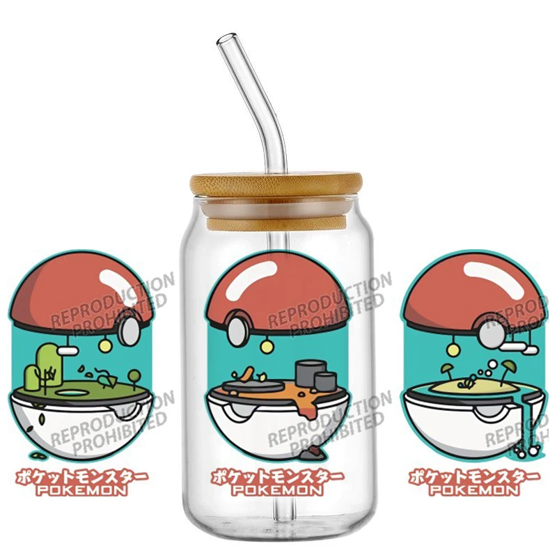 

Miniso Pikachu Design 3D Waterproof UV DTF Cup Wrap For 16oz Libbey Cartoon Pokemon Glass Can DIY Transfer Sticker