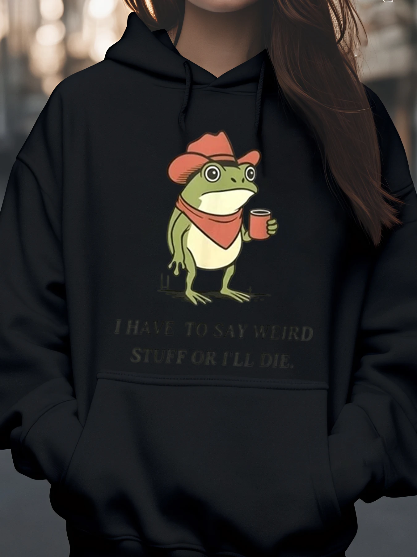 

Толстовка с капюшоном на Хэллоуин с ковбойским принтом лягушки, повседневная одежда унисекс для взрослых и подростков