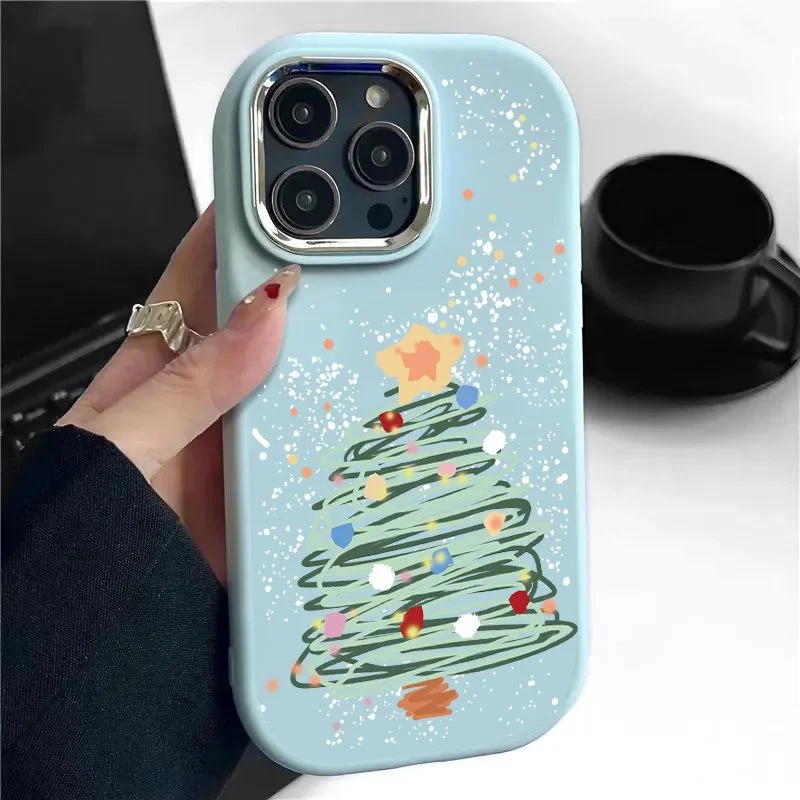 Merry Christmas Tree Stars For iPhone Case 16 15 14 13 12 11 Pro XR XS Max 7 8 Plus Phone Shockproof Y2K Girl INS Pink Cover