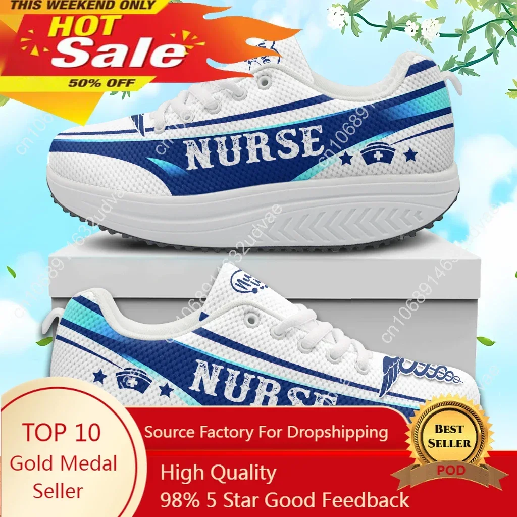 

Women's Nurse Shoes Comfortable Lace-up Platform Sneakers Nurse ECG Design Height Increasing Swing Shoes for Ladies