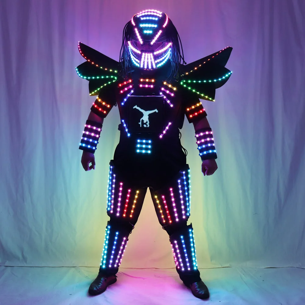 Pixels Led Robot Suit Traje De Robot Full Color Change Stage Show Singer Party Performance Wear Helmet with Laser Gloves