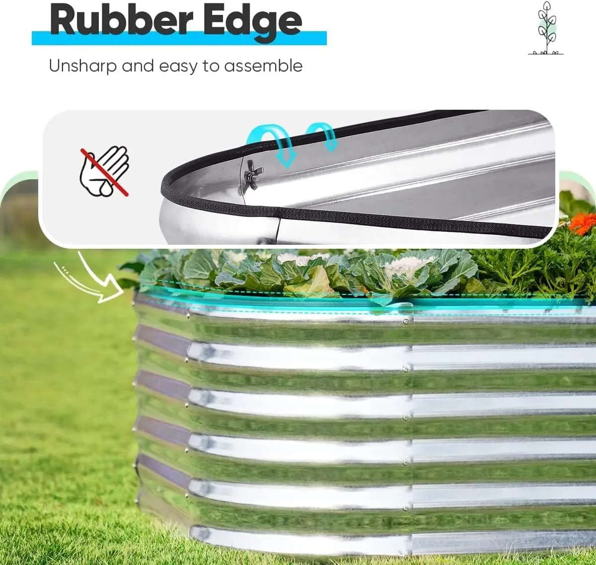 Raised Garden Bed Kit Oval Galvanized Metal Planter Box Tall for Vegetables Outdoor Backyard, Rubber Strip Edging Included, Silv