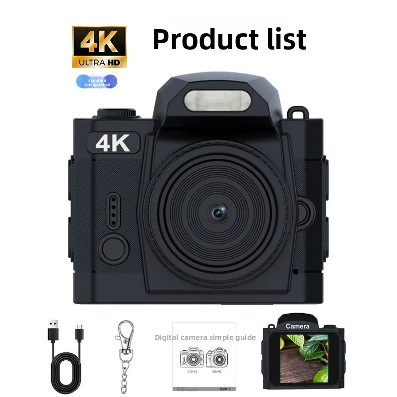 كاميرا رقمية صغيرة 6400 وات HD 4K DSLR مع فلاش، مسجل فيديو محمول مع شاشة LCD، كاميرا سفر، شاشة كبيرة مدمجة للإبهام
