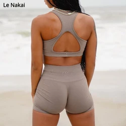 Workout Sets for Women 2 Piece Seamless Crop Top Sport Bra High Waist Amplify Contour Biker Shorts GYM Yoga Exercise Outfits XL