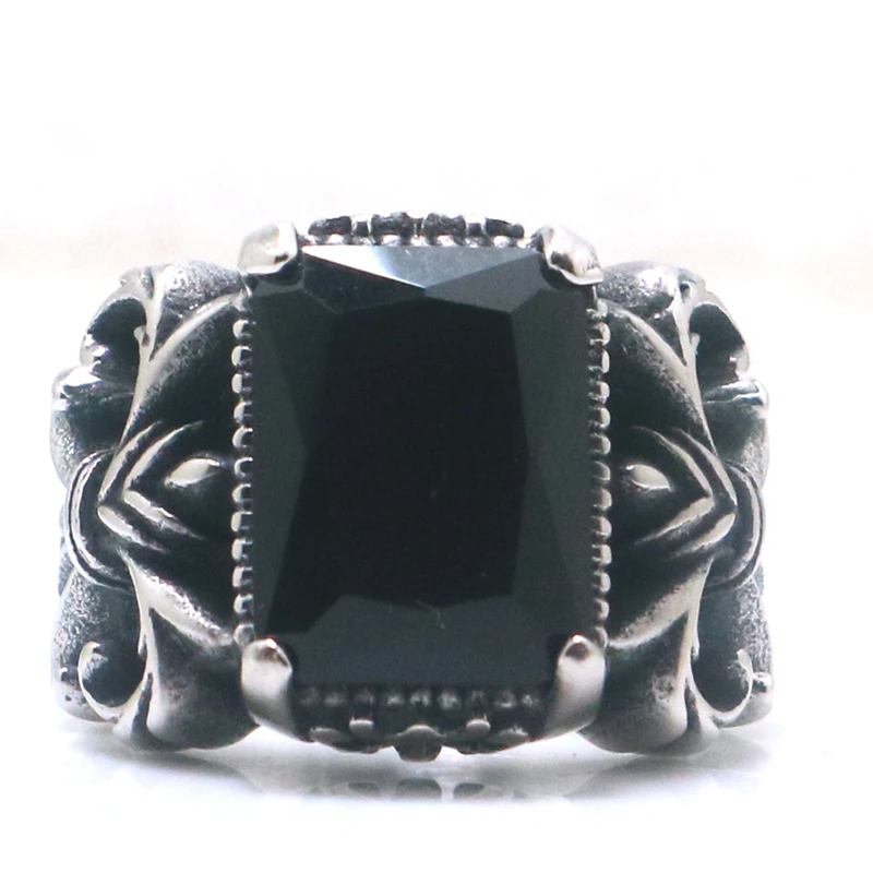 Unisex 316L Stainless Steel Cool Punk Gothic Classic Stone Vintage Ring