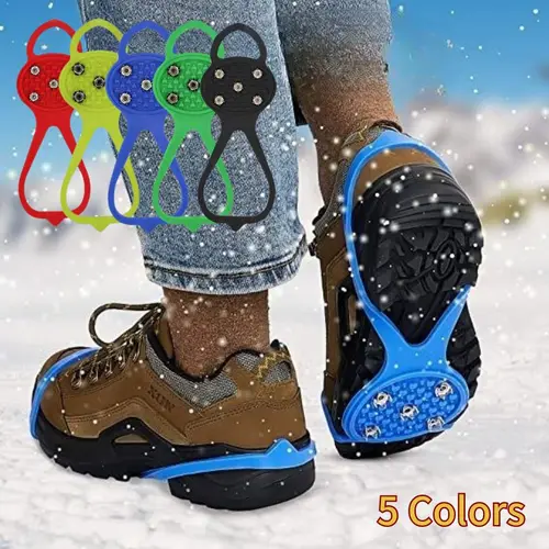 스노우 아이스 클라이밍 스파이크, 5 가지 색상, 강한 그립, 5 스터드, 미끄럼 방지, 아이스 그립, 겨울 안전 부츠, 전문 등반 크램폰 