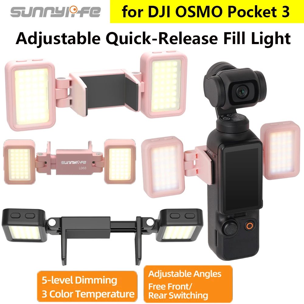 Sunnylife Quick Release Fill Light Video Photography Selfie Light For DJI OSMO Pocket 4/3 Camera LED Lamp Tri-Color Dimmable