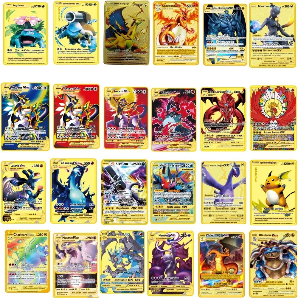 65 Style 24 Piece Pok é mon Cards Metal Pok é mon Letters Spanish Pok é mon Teka Mewtwo Pikachu Gx Charizard Vmax Cartas Pok é m