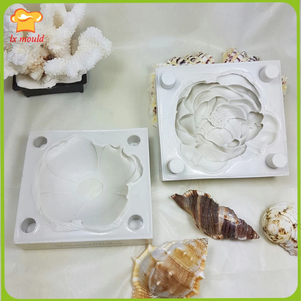 Blossoming Peony Mold 3D Candle Soap, Plaster Moulds 2 Parts Silicone Mould