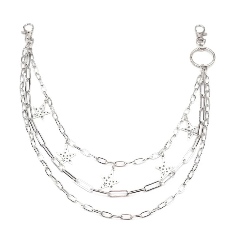 

652F Fivepointed Star Pants Chain for Women Men Decorative Waist Chain Wallet Chain Multilayer Fringed Chain for Streetwear