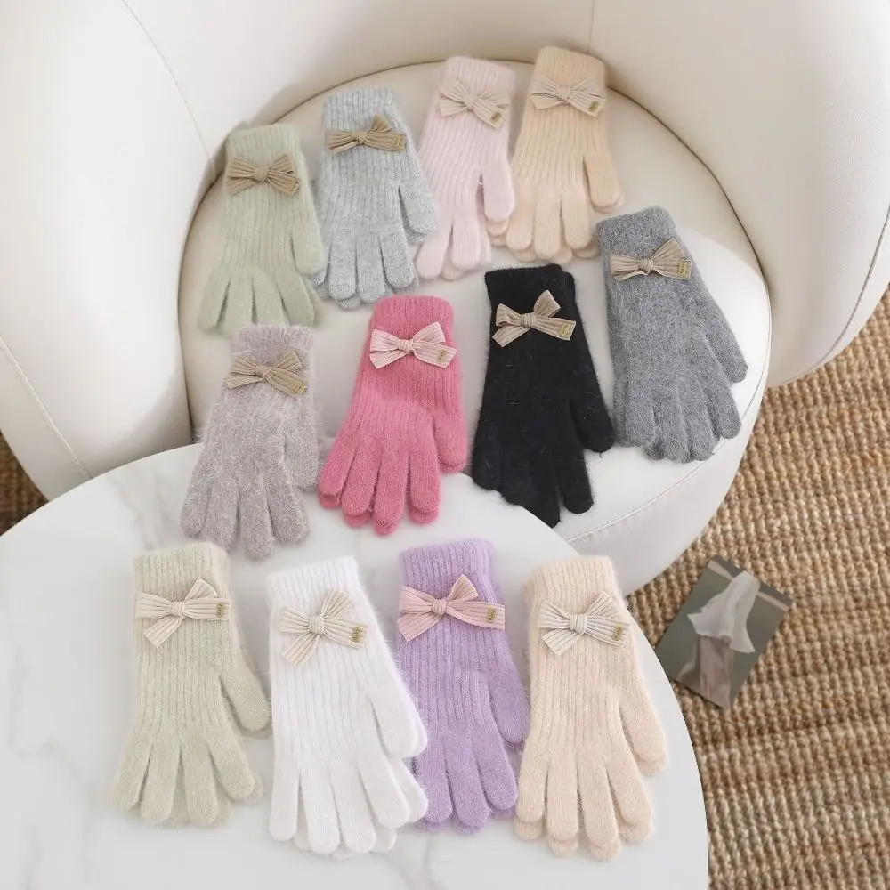 قفازات شعر أرنب عصرية سميكة مبطنة بالصوف قفازات دافئة مريحة ودافئة كاملة الأصابع للنساء #3