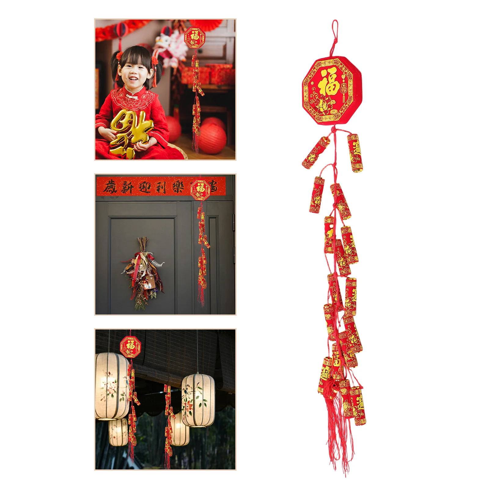 قطعتان من زينة السنة الصينية الجديدة المقلدة والحلي المحظوظة التقليدية مع شرابة لجدار مهرجان الربيع