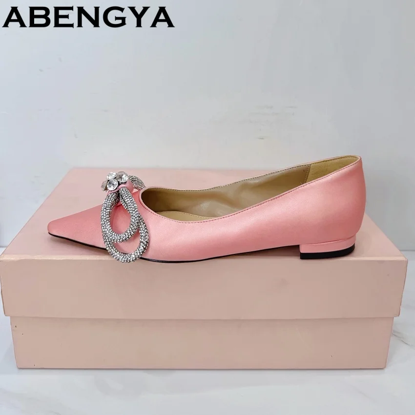 

Hot Sale Crystal Bowknot Dress Shoes For Women Point Toe Summer Ballet Flats Shoes Women's Gladiator Sandalias Mujer