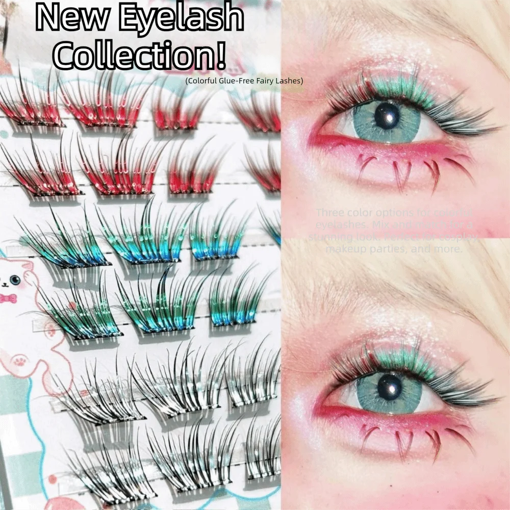 

Natural Gradient Color Eyelashes Colorful 11-13mm Mix Length 3D Curved Eyelashes Glue free Lash Extensions