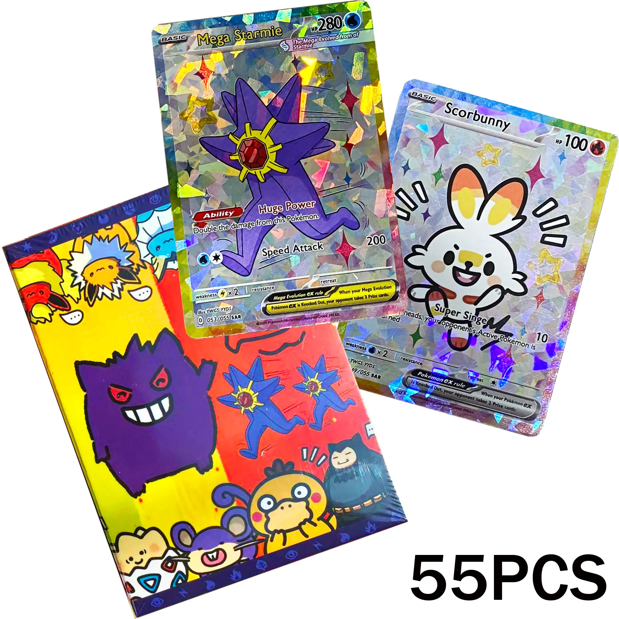 

Блестящие голографические коллекционные карты Pokemon (55 шт.) для самостоятельного изготовления открыток, классическая аниме-версия: Генгар, Чаризард