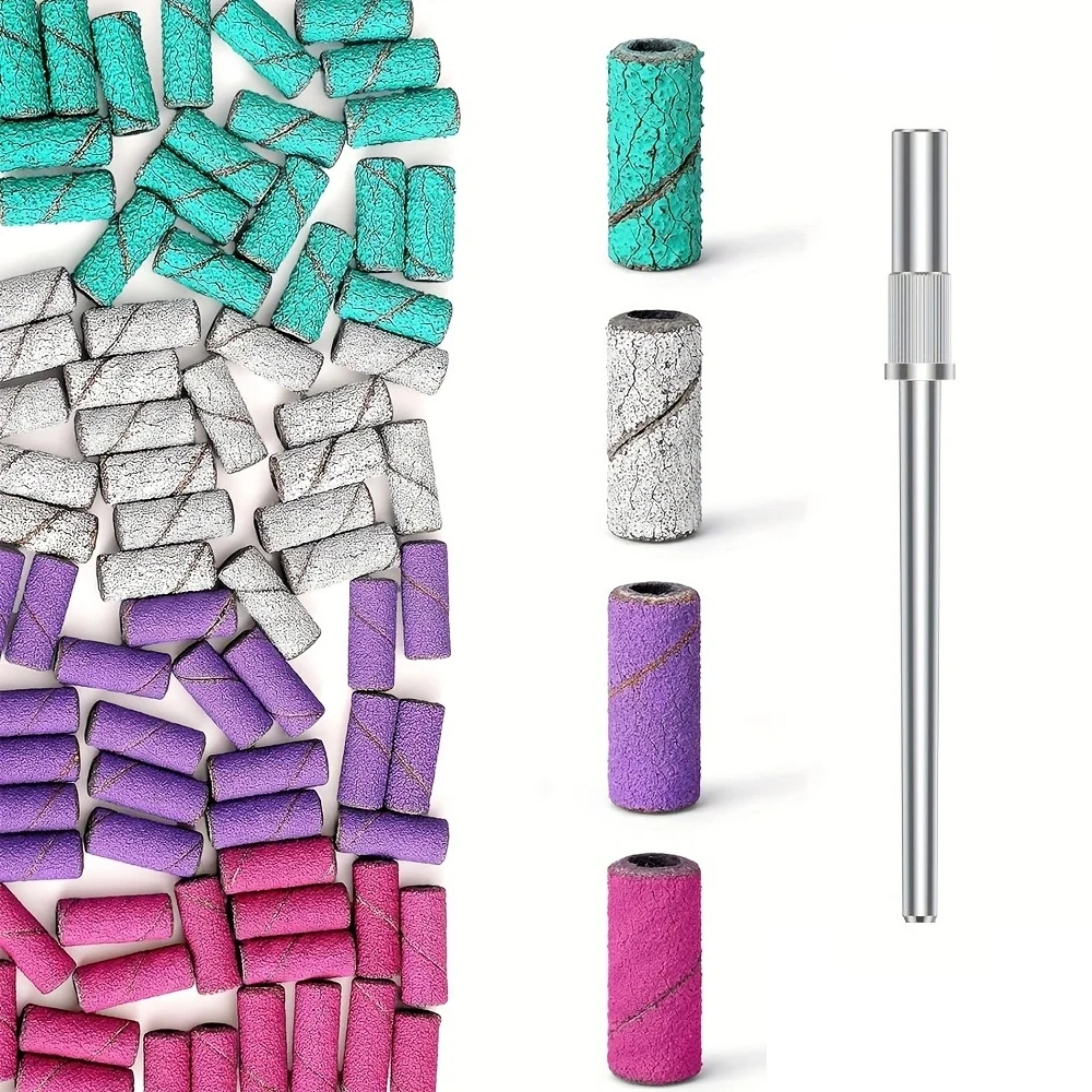 Nail Drill Bits Sanding Bands for Nail Drill, 40Pcs 4 Color Coarse Fine 80/120/180/240 Grit File Sand with 3.1mm Mini Mandrel Na