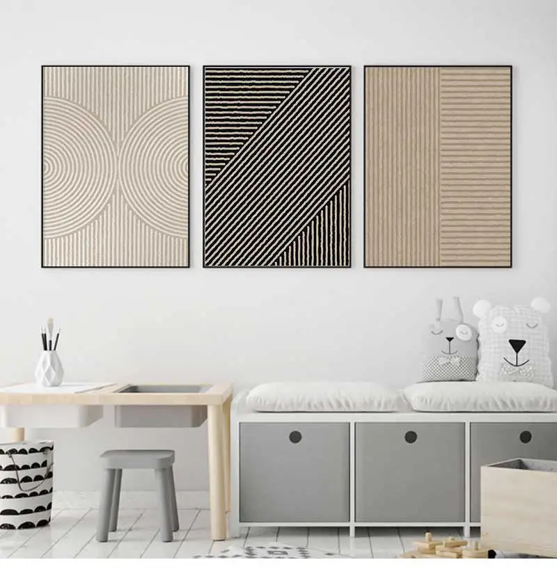 3pcs/Set Modern Neutral Abstract Wall Art, Beige Simple Line Canvas Poster Printing, Living Room, Bedroom and Home Decoration