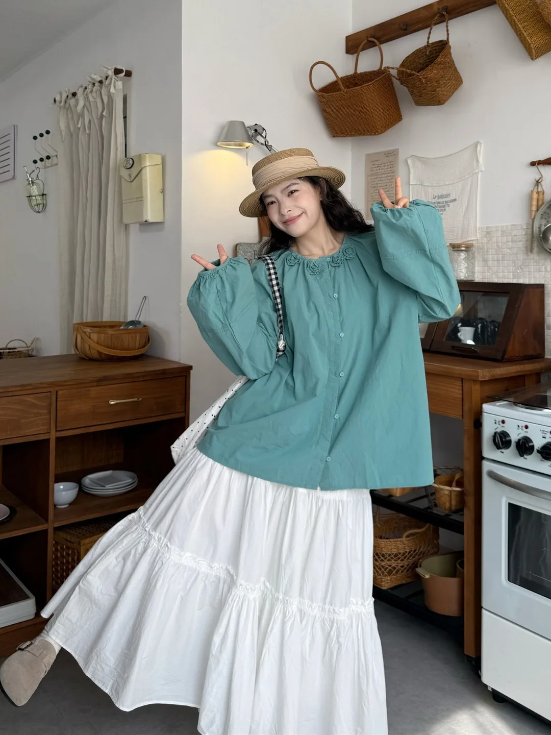 

plus Size Women's Floral Long Sleeve Shirt And High Waist Half Skirt Two Piece Set Spring Summer New Style Comfortable Fit Ko...