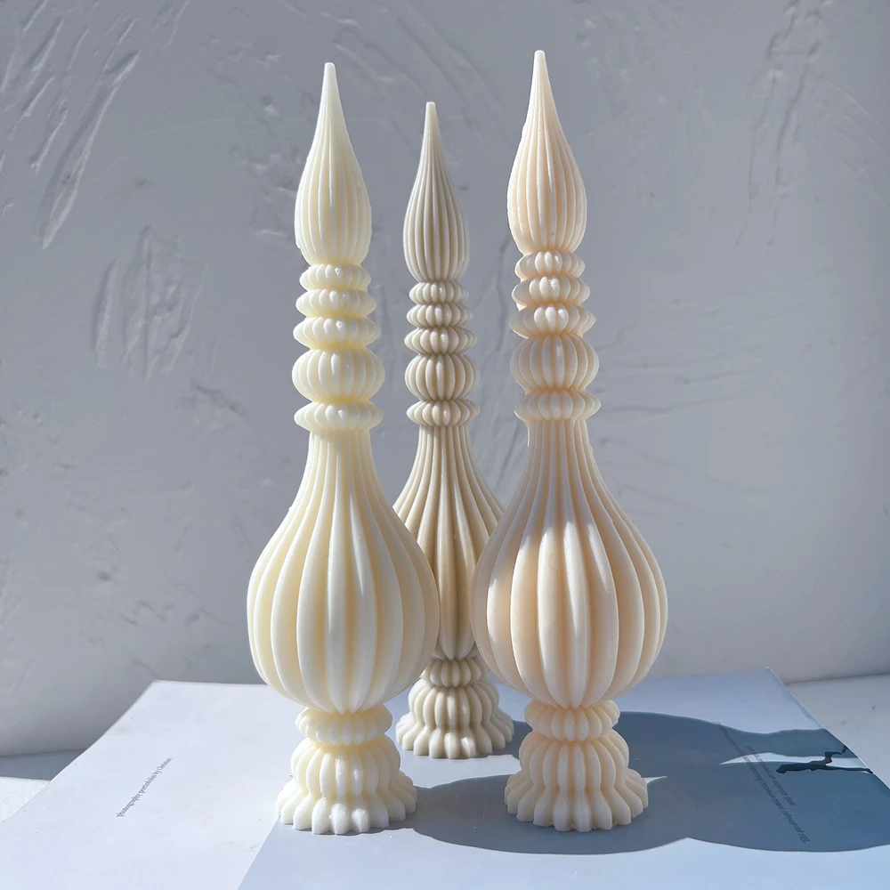 Tall Ribbed Pillar Candle Molds Taper Spiral Silicone Mould Geometric Abstract Decorative Soy Wax Mold