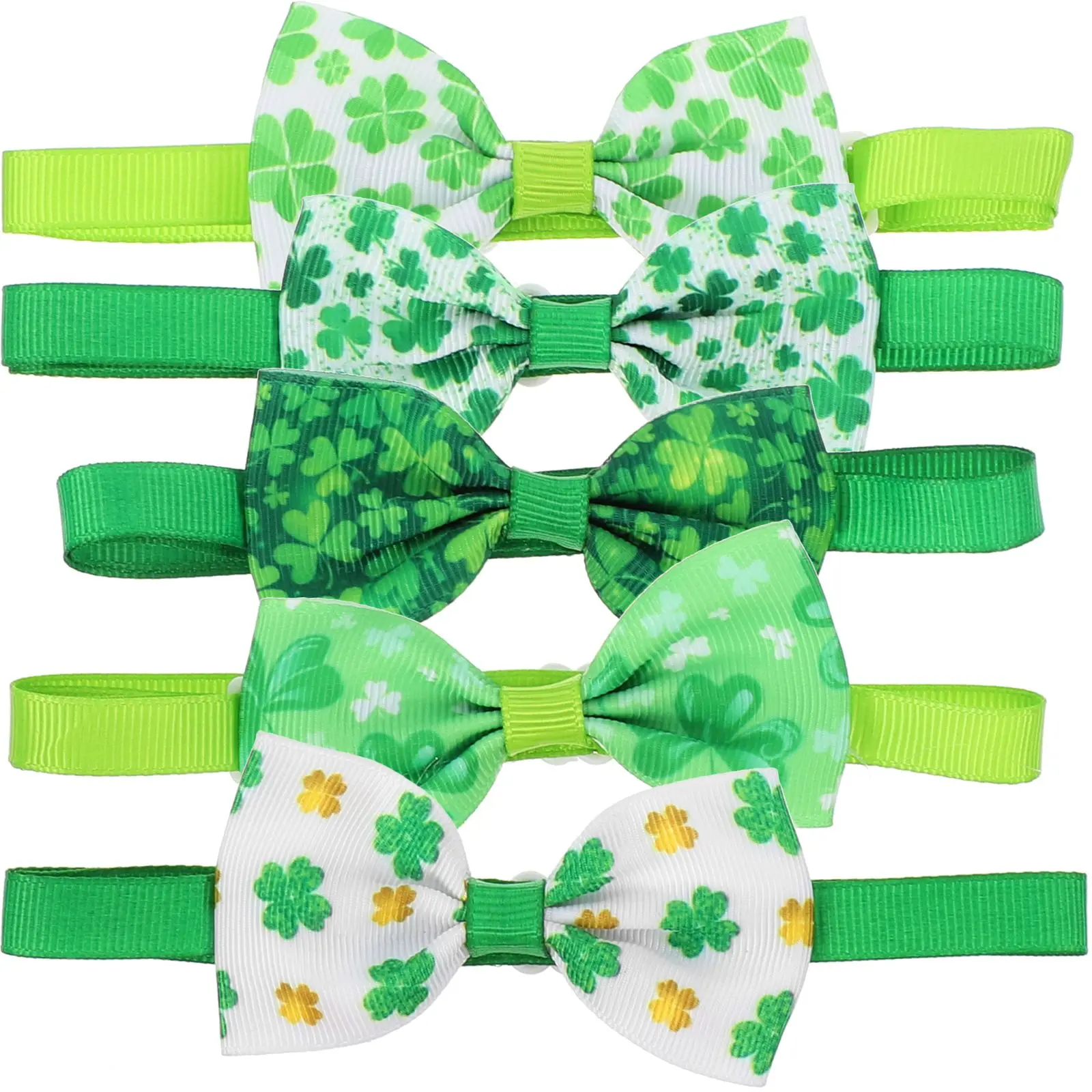 

5 Pcs Pet Dog Bow Tie Collar Cat with Bow-knot Kitten St. Patrick's Day Collars Polyester