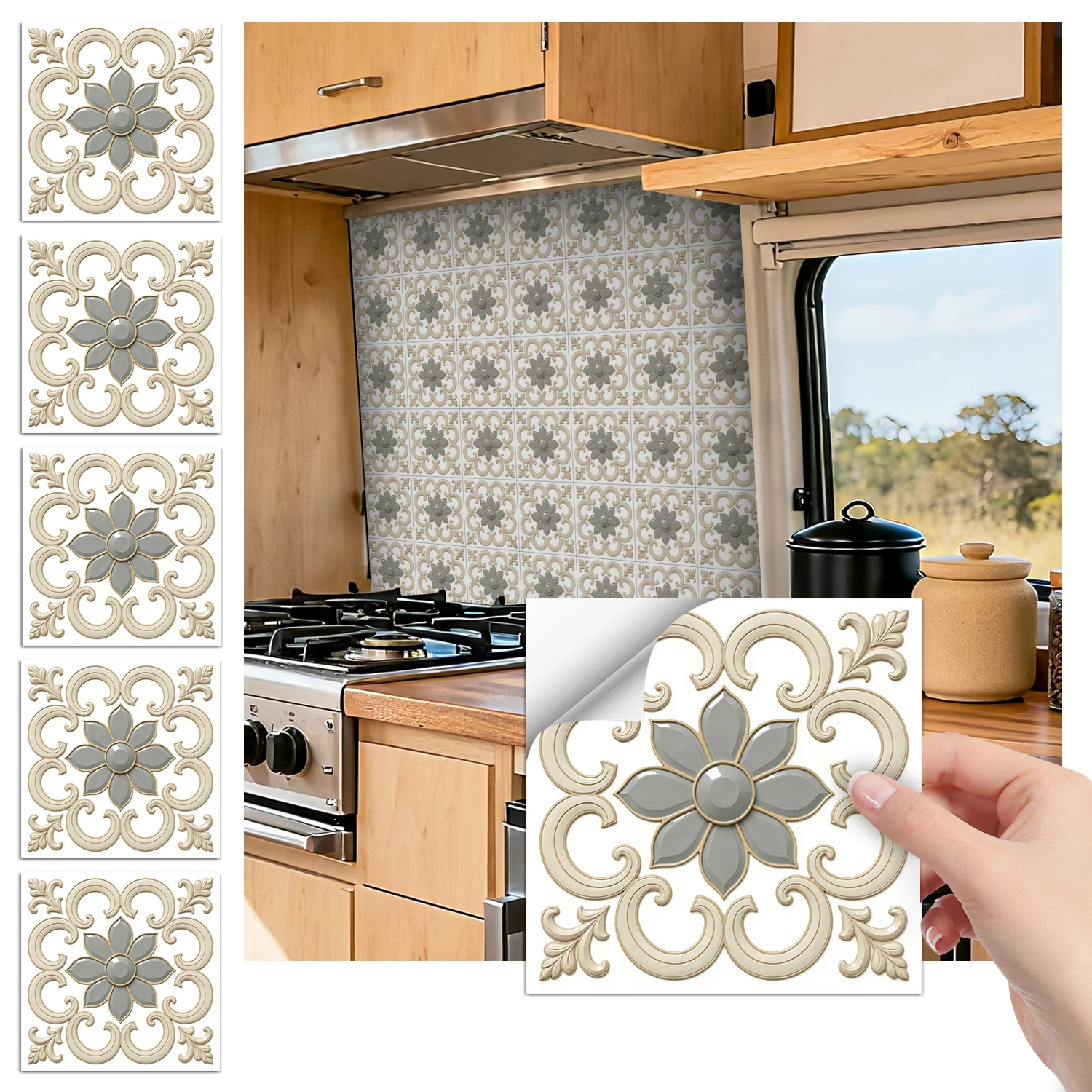 

36 pieces of minimalist floral tile stickers, self-adhesive wall stickers, waterproof kitchen, bathroom and home decoration