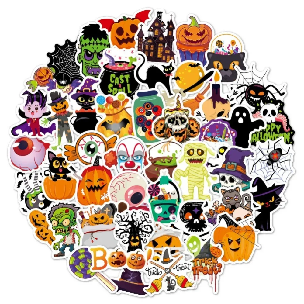 100PCS New Cartoon Halloween Pumpkin Decoration Graffiti Helmet Laptop Cup DIY PVC Children\'s Toy Reward Sticker