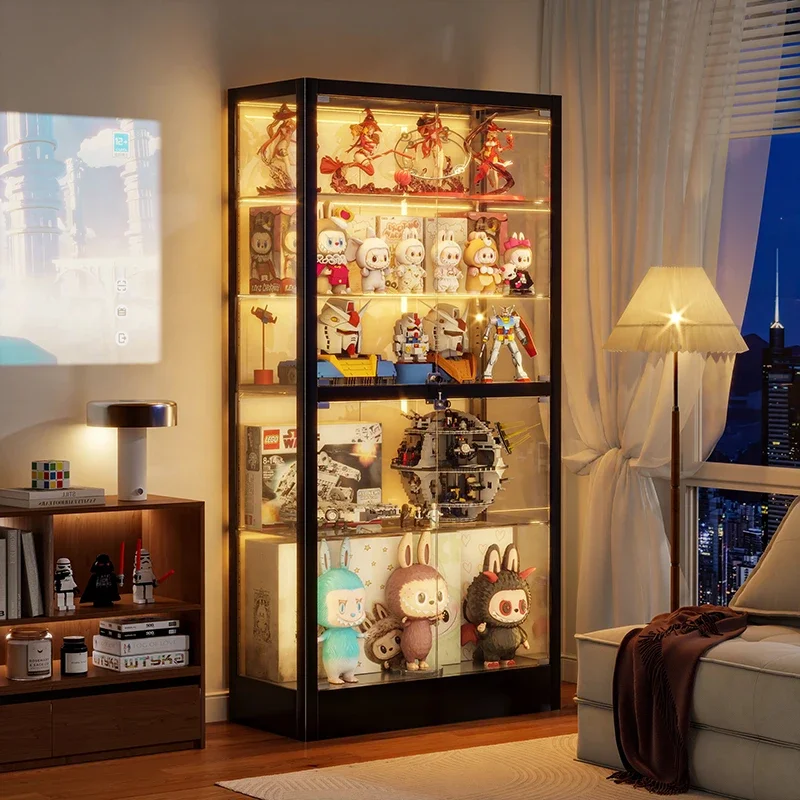 4/5-Tier Glass Display Cabinet Case with 13 Colors Light & Lock, Curio Cabinet with Glass Door & Adjustable Shelves