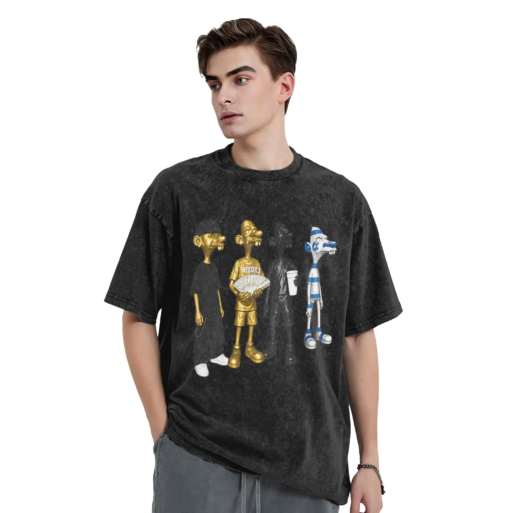 Washed T Shirt NEEGY SQUAD Fashion T-Shirts Harajuku  Streetwear Short Sleeve Printed Tops Tops Tees Men Women
