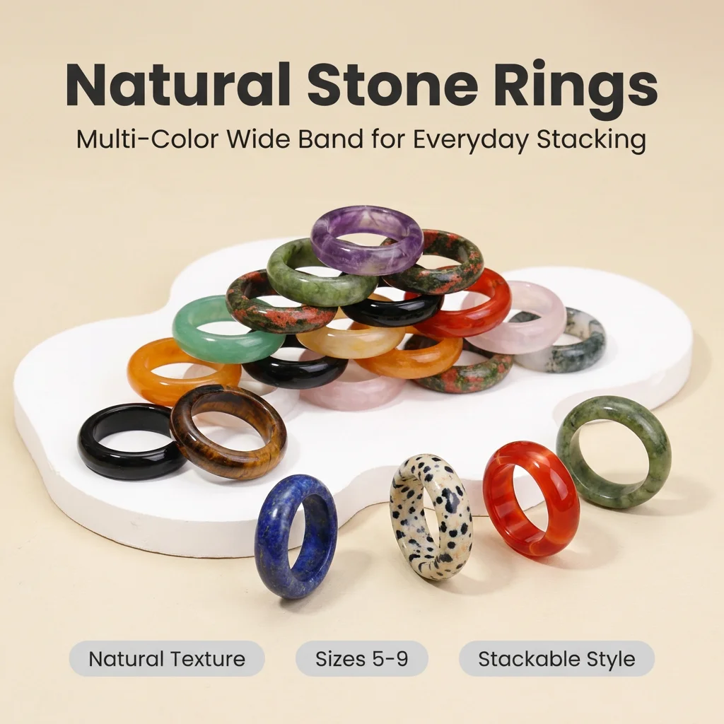1 Stück Naturstein-Kristall-Achat-Hämatit-Ring, Unisex, modisch, 3 mm breit, Verlobungsring, Valentinstag, Schmuck, Geschenk, 옥반지