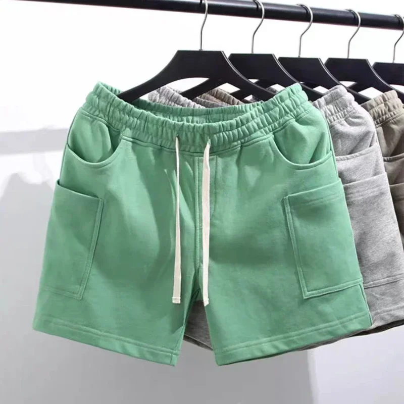 Male Short Pants Green Men\'s Shorts Drawstring with Pockets Home Streetwear Y2k New in Pant 2024 Bulk No Logo Cotton Designer Xl