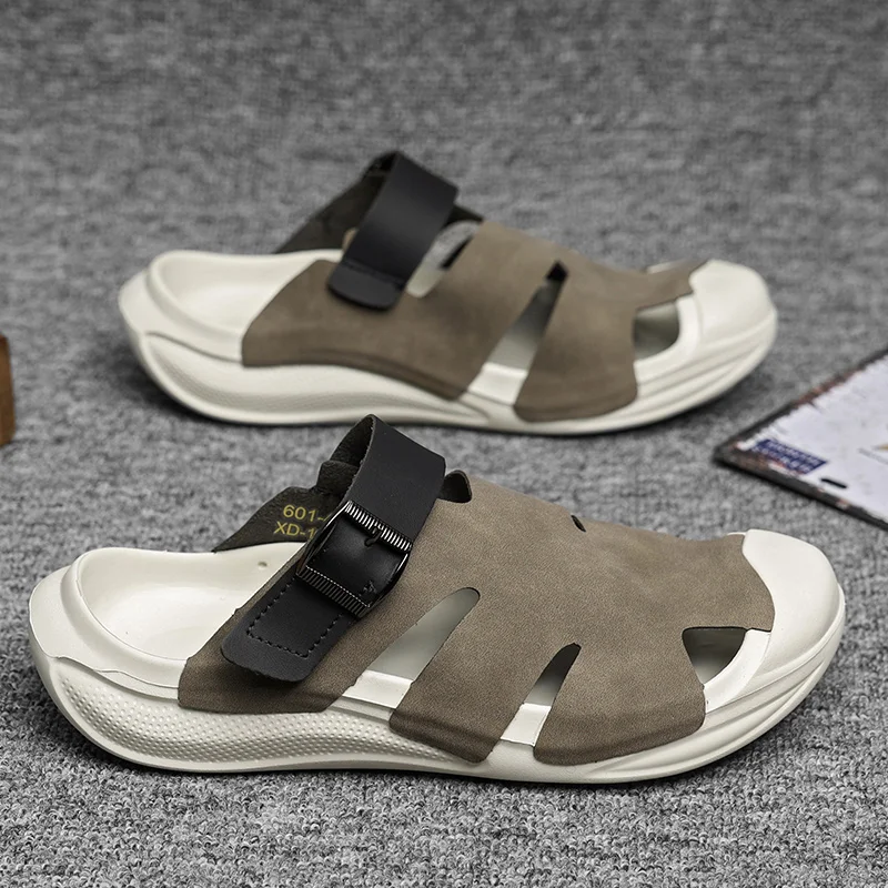 

Men's Summer Outdoor Breathable Anti-slip Headed Sandals Casual Beach Half Slippers Thick Heel Comfortable EVA