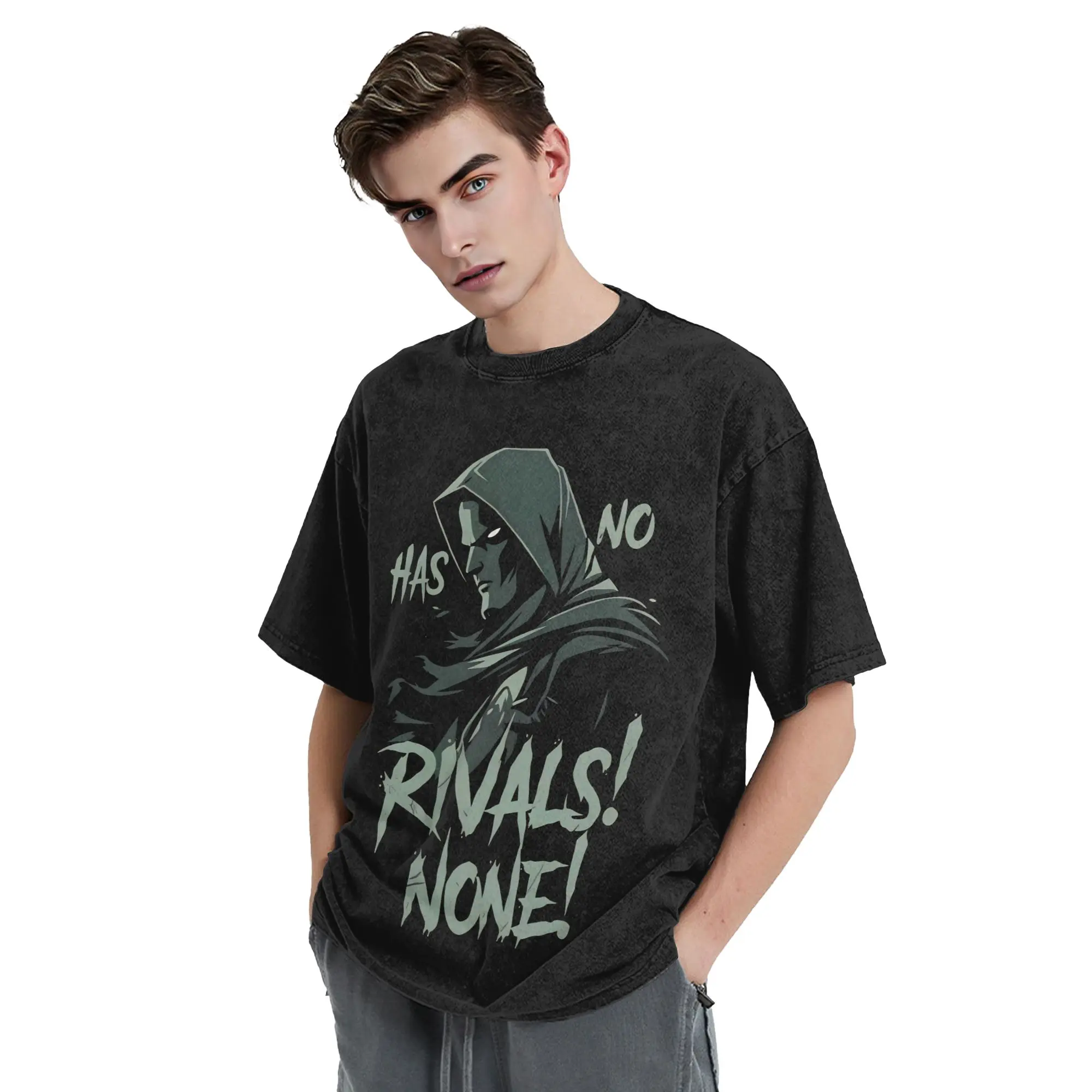 Dr. Dooms T-Shirt, angesagte T-Shirts, kurzärmeliges Vintage-T-Shirt, Sommer-Baumwoll-T-Shirt mit Rundhalsausschnitt, Oversize-Oberteil. – Detail 2