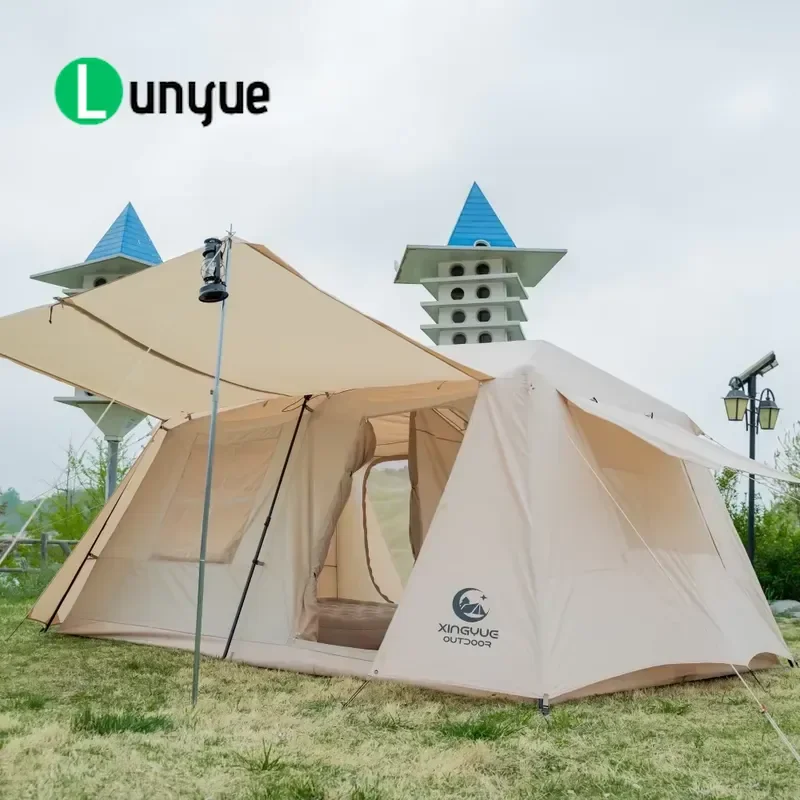 Automatic Camping Tent with Built-in LED Lights Quick Setup Double Layer Rain Shelter for Backpacking Hiking Outdoor