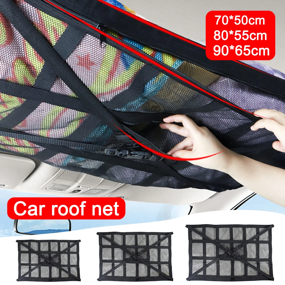 Breathable Car Roof Storage Bag Interior Cargo Net Mesh Roof Organizer Large Capacity Space Saving Car Ceiling Net Storage