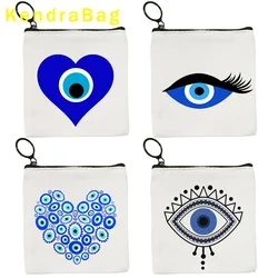 Greek Turkish Colorful Nazar Blue Evil Eye Protection Love Heart Mandala Key Coin Purse Canvas Bag Case Pouch Wallet Zipper Gift