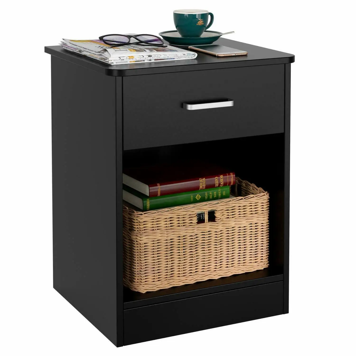 

Pair of Black Wooden Nightstand Bedside End Table Bedroom Furniture Drawer Shelf