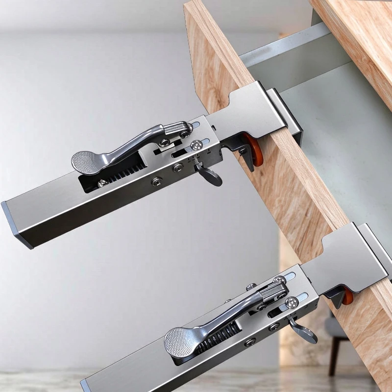 Press-type quick drawer clip, adjustable telescopic fixing clip, handle-free drawer installation fixture auxiliary tool