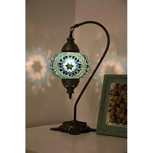 Mosaic Swan Lake Table Lamps Handmade Unique English Tiffany Moroccan Night Art Home Decor Light Lampshade Bedside Gift Boho Lan